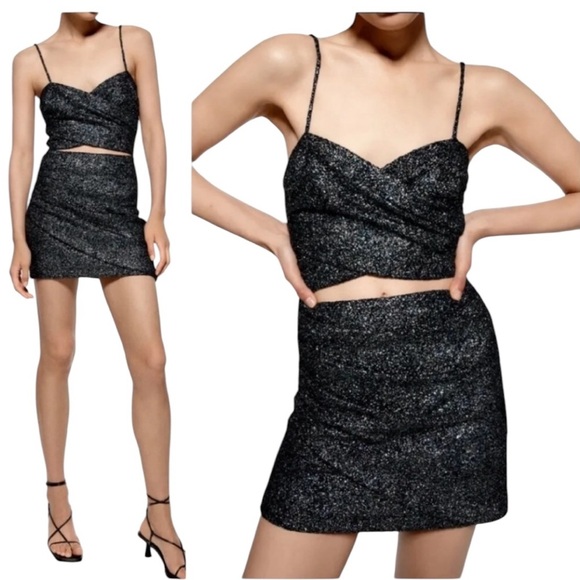NWT Zara Cut Out Multicolor Sparkle Glam Mini Dress Black Silver Size XS - Picture 1 of 11